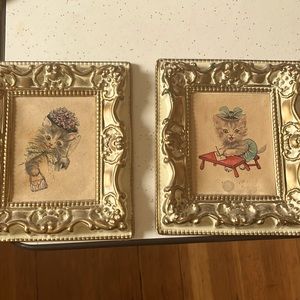 Pair of vintage cat paintings